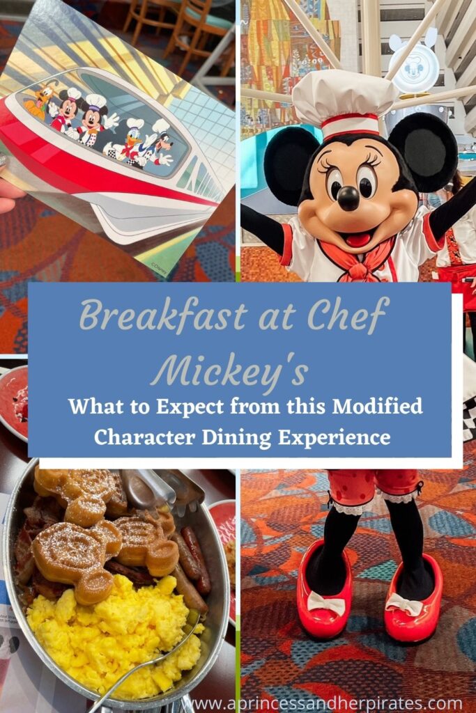 Breakfast at Chef Mickey's -What to Expect from this Modified Character Dining Experience #chefmickeys #disneydining #waltdisneyworld #disneytraveltips #disneycharacterdining 
